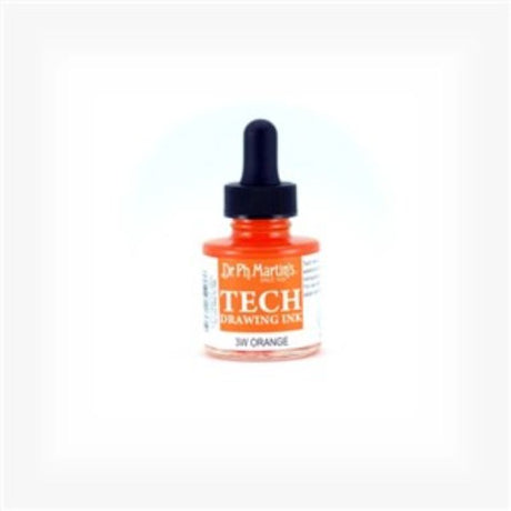 Vibrant orange 1oz drawing ink with fine pigments, ideal for technical, calligraphy, and brush applications.