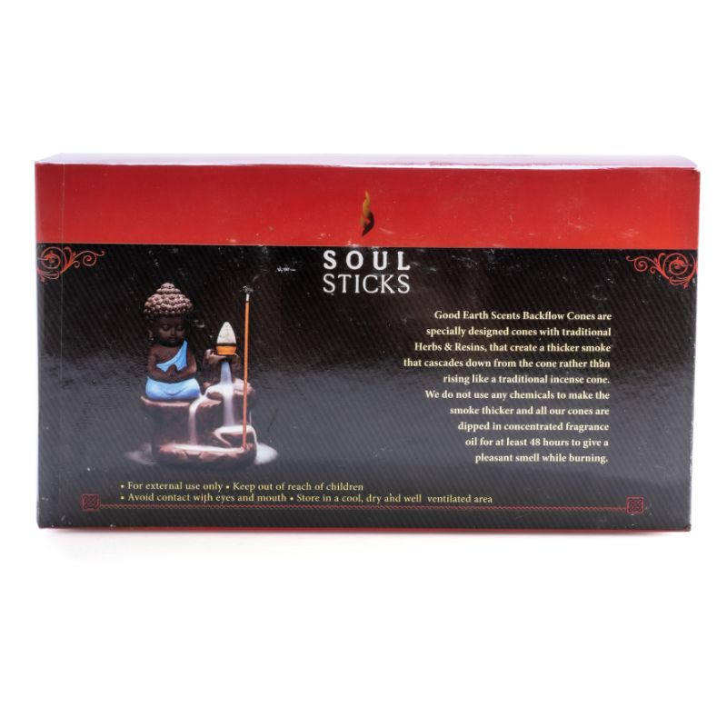 Backflow incense cones in sandalwood scent, designed for calming ambiance and mesmerizing smoke effects.