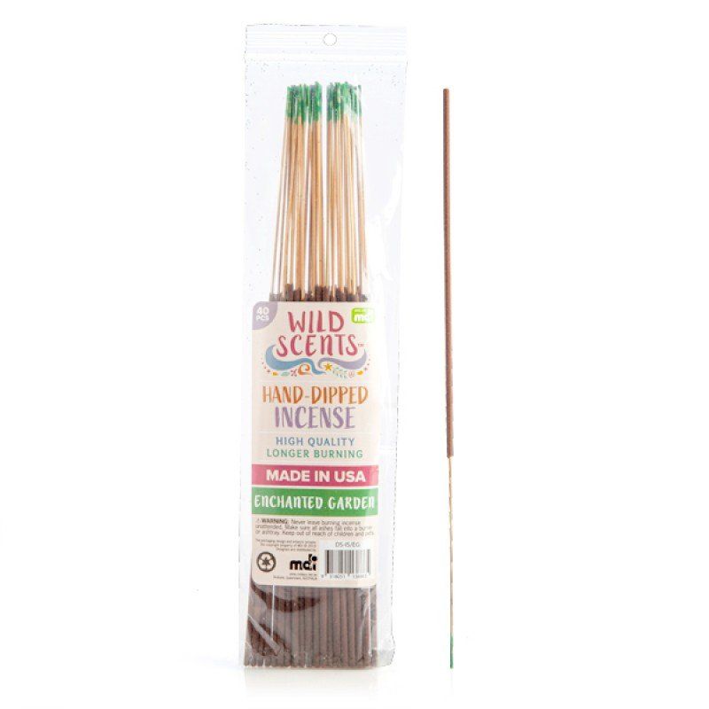 A pack of 40 hand-dipped incense sticks featuring enchanting garden scents for aromatherapy and relaxation.