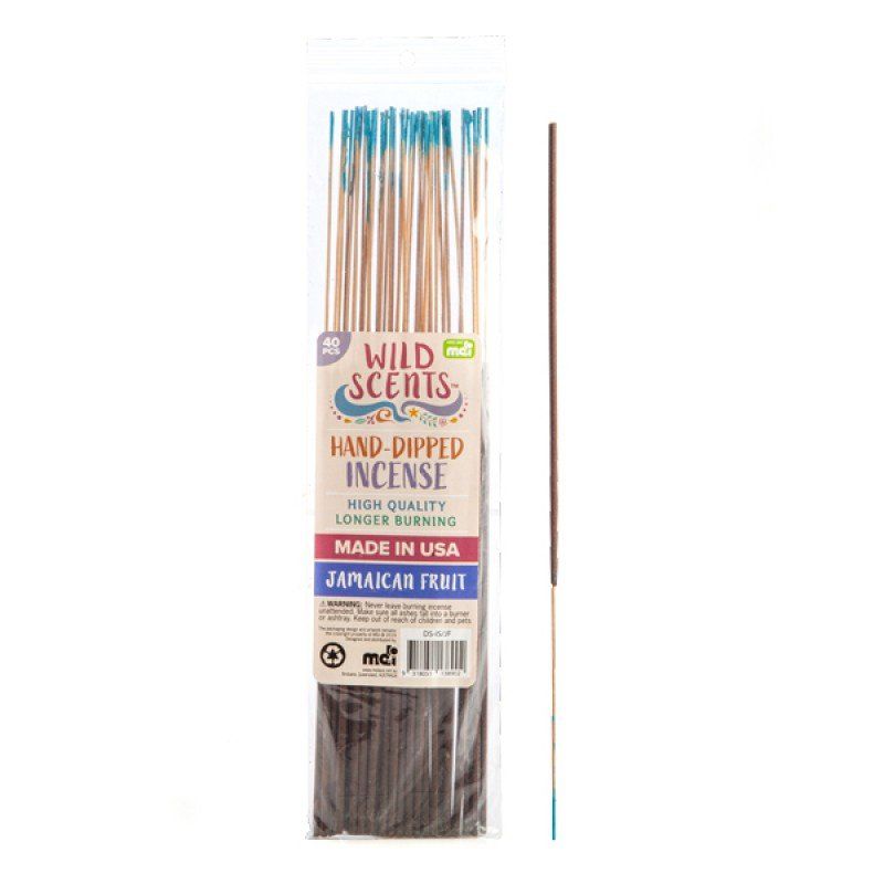 Hand-dipped Jamaican fruit incense sticks in vibrant colors, ideal for meditation, relaxation, and home fragrance.