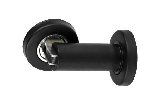 Wall/Floor Mounted Door Stop in sleek black powder coat, made of solid 304 stainless steel, for durable door protection.
