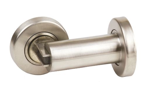Brushed stainless steel wall/floor door stop, 50mm x 50mm x 77mm, durable, stylish, protects walls from damage.