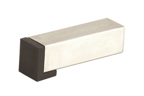 Sleek square door stop in brushed stainless steel, durable and rust-resistant, ideal for preventing wall damage.