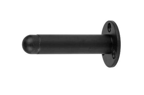 Sleek wall-mounted bull nose door stop in black powder-coated finish, crafted from durable 304 stainless steel for modern interiors.