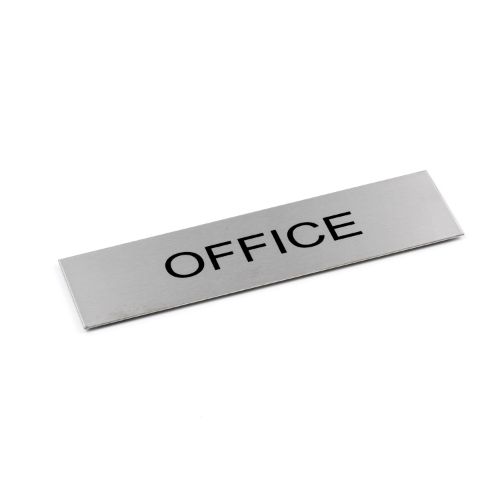 Adhesive "Office" sign in brushed stainless steel, 170 x 50 mm, with easy-peel adhesive backing for simple installation.
