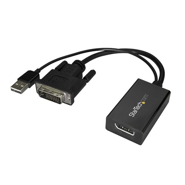 DVI to DisplayPort adapter with USB power, supports 1920x1200 resolution for seamless video connection without bulky adapters.