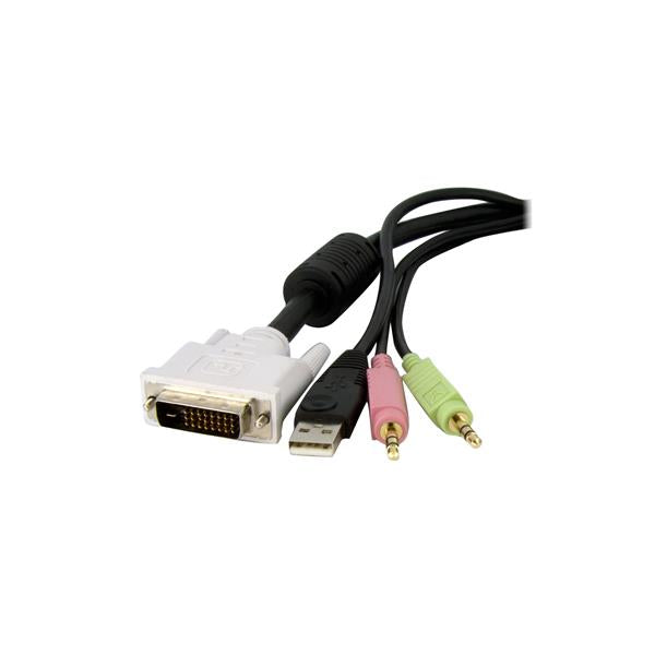 KVM cable for DVI and USB switches, 6ft length, combining video, audio, and USB for seamless dual computer control.