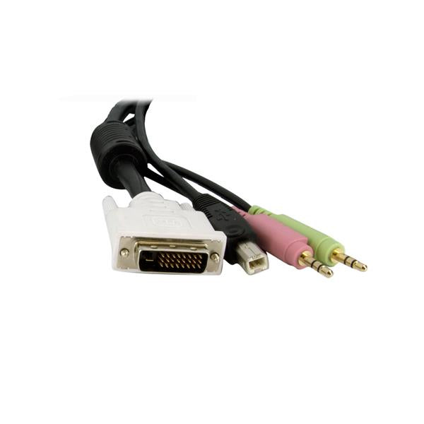 4-in-1 KVM cable for DVI and USB switches, 1.8m length, integrates video, audio, and USB in a single compact design.