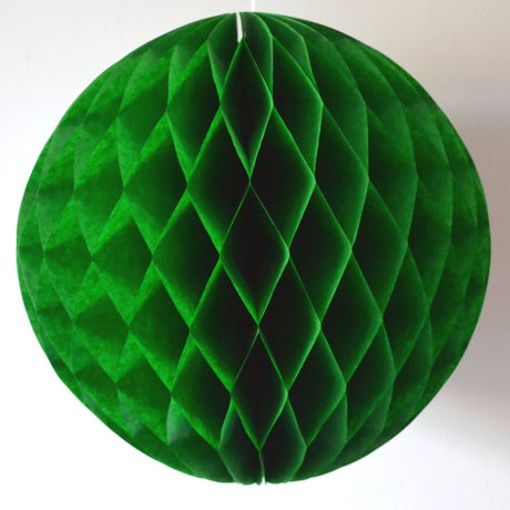 Vibrant green 30cm paper honeycomb balls, pack of 10, perfect for weddings, parties, and stylish room decor.