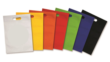 Eco-friendly A4 carry bags in vibrant colours, designed for documents; durable, reusable, and recyclable - set of 50 units.