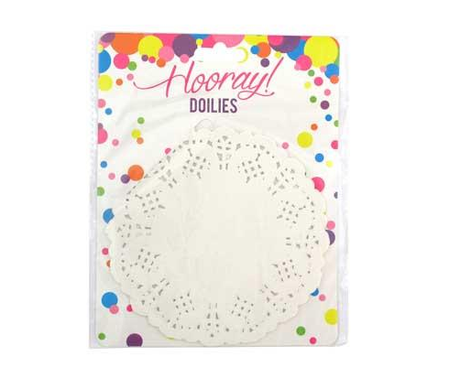 Round 14cm white paper doilies with intricate lace design, perfect for crafts and elegant table decor, sold in bulk.