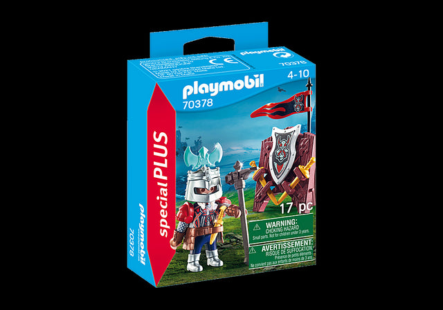 Playmobil Dwarf Knight figure with helmet, shield, swords, and hammer, perfect for imaginative play and epic battles.