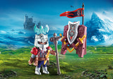 Playmobil Dwarf Knight figure with helmet, shield, swords, and hammer, ready for exciting adventures and epic battles.