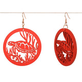 Lightweight wooden Red Turtle Earrings, 60mm x 60mm, symbolize protection; perfect for daily wear and special occasions.