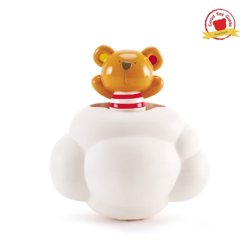 Colorful Hape Pop-Up Teddy shower toy designed for toddlers, promoting imaginative play and positive water experiences.