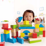 Sturdy Hape Maple Blocks set of 50, designed for creative building and imaginative play in young children.