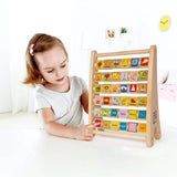 Colorful double-sided abacus for kids, featuring ABCs and pictures to enhance letter recognition and fine motor skills.