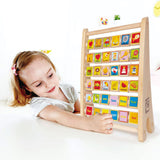 Colorful double-sided Hape Alphabet Abacus for kids, featuring beads for letter recognition and interactive learning.