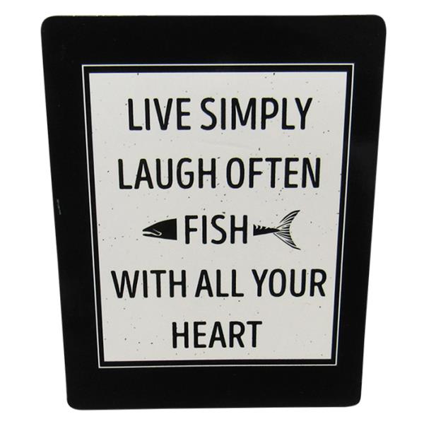 Black and white "Live Simply" fridge magnet for fishing lovers, measuring 10 cm x 7.7 cm, stylish and functional.