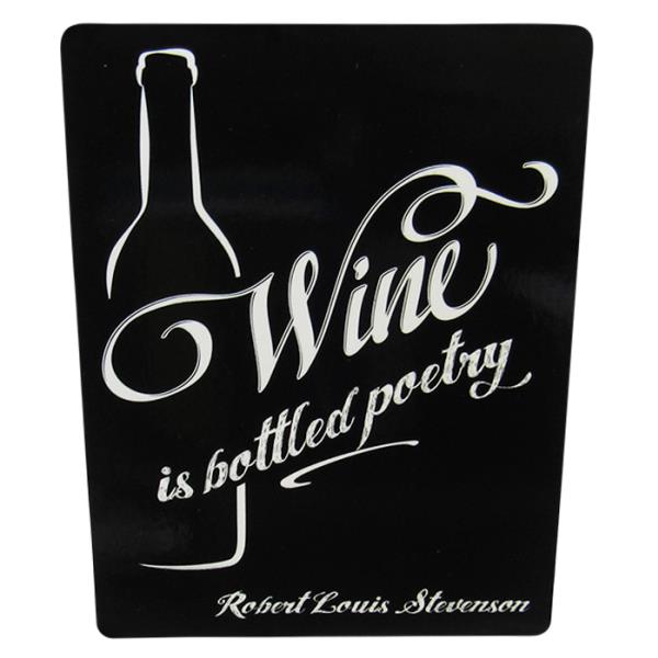 Black and white fridge magnet featuring a wine quote by Robert Louis Stevenson, 10 cm x 7.7 cm, adds charm to any kitchen.