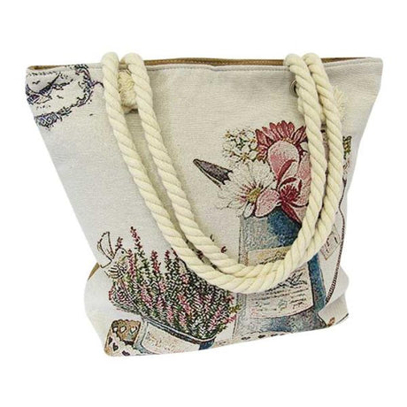 Stylish eco-friendly rope tote bag, spacious with zipped compartments, perfect for beach trips, baby outings, and shopping.