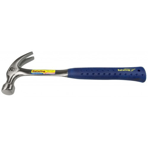 Estwing E320 20oz Carpenter's Hammer with shock reduction grip, polished head, and forged solid steel construction.