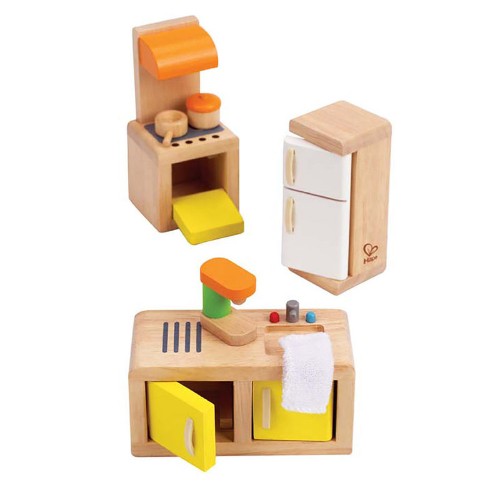 Brightly colored Hape Modern Kitchen Set with stove, oven, and accessories for imaginative play and skill development.