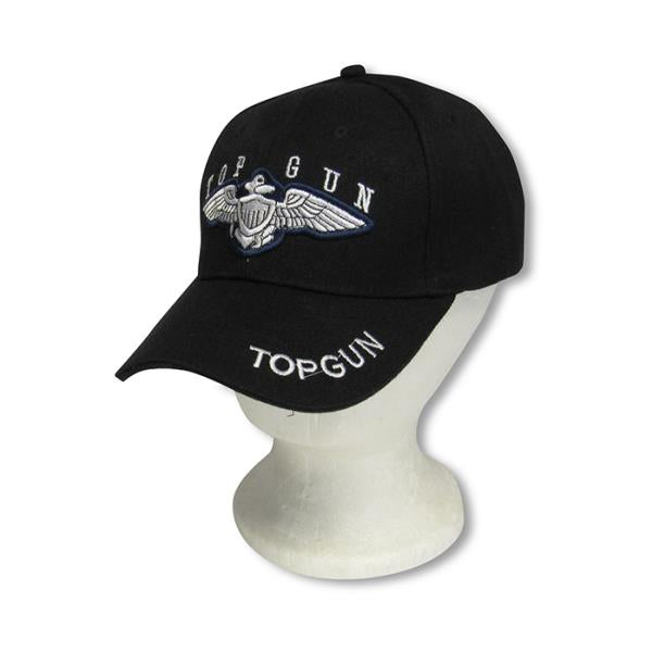 Adjustable black cap featuring Top Gun design, perfect for aviation fans and stylish everyday wear.