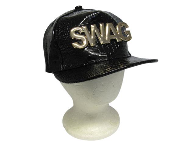 Stylish Bling Swag Black Cap with flat peak design and adjustable strap, featuring eye-catching bling accents.