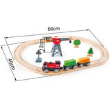 A colorful train set featuring a magnetic crane for loading containers, designed to enhance play and learning for kids 3+.