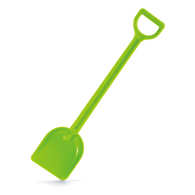 Bright green Hape Mighty Shovel for toddlers, designed for outdoor play and physical development through digging and scooping.