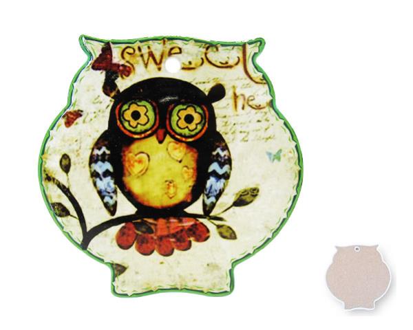 Owl Trivet in Green, cork-backed ceramic, protects surfaces with a whimsical owl design, perfect for any kitchen decor.