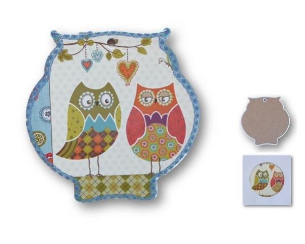 Charming cork-backed ceramic owl trivet, 15.5cm x 16cm, perfect for protecting surfaces with whimsical kitchen decor.