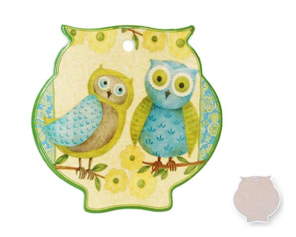 Ceramic Owl trivet with cork backing, 15.5cm x 16cm, features an elegant owl design for stylish countertop protection.