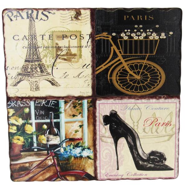 Cork-backed ceramic trivet with a Paris theme, 15.5 cm, protects surfaces from hot dishes while enhancing kitchen decor.