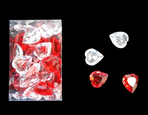 A vibrant assortment of 36 red and clear crystal hearts, perfect for arts and crafts, decorations, and DIY projects.