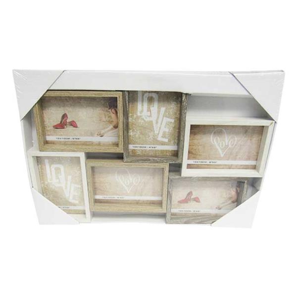 Sleek beech tone photo frame holds six cherished photos, perfect for any room's decor and creating a personalized gallery.