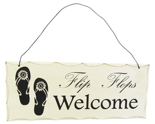 Colorful flip flop wall art sign saying "Welcome," perfect for adding coastal charm to your home. 25 cm x 10 cm.