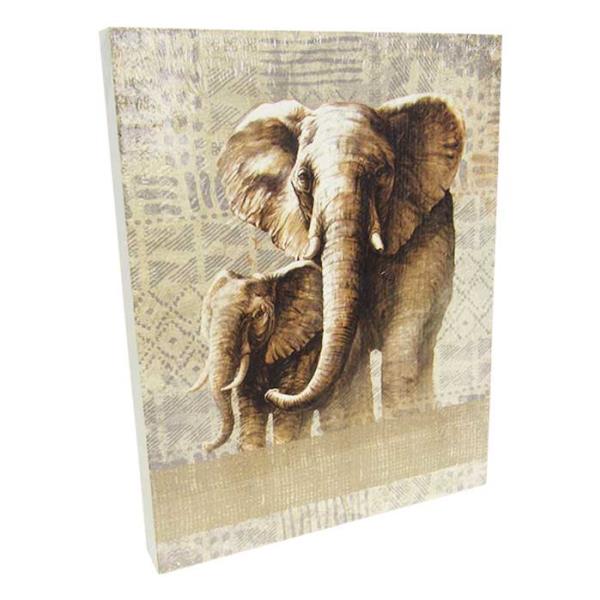 Textured wall art featuring a mother elephant and calf, perfect for elegant home decor. Measures 26x19.5x3 cm.