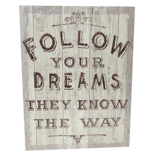 Textured wall art piece inspiring viewers with the message 'Follow your dreams' in a refined design.