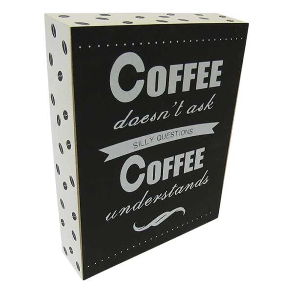 Coffee Understands Sign featuring inspirational word art and coffee bean motif, perfect for decor in home or office.