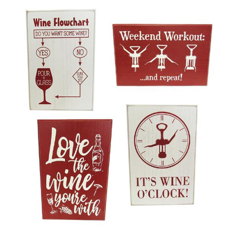 Set of four wine-themed MDF signs, each 20 x 30 cm, celebrating wine culture for stylish home decor.