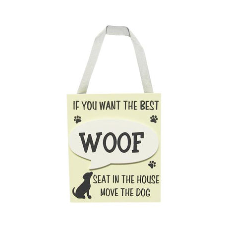 Charming MDF wall art featuring an adorable puppy and "Woof" for dog lovers, perfect for home decor.