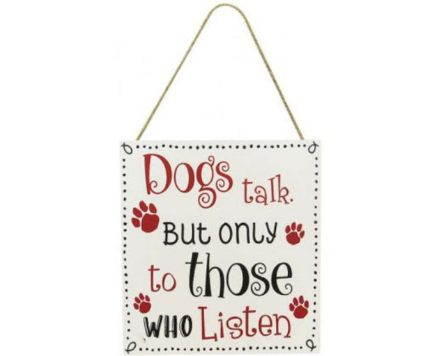Charming wooden pet sign "Listen" with twine hanger, perfect for decorating your home and celebrating your furry friends.
