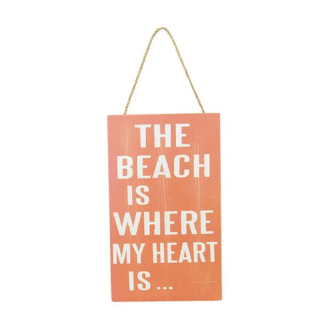 Heart-shaped wall art with twine, featuring "The Beach is Where My Heart Is" for a coastal-themed decor.