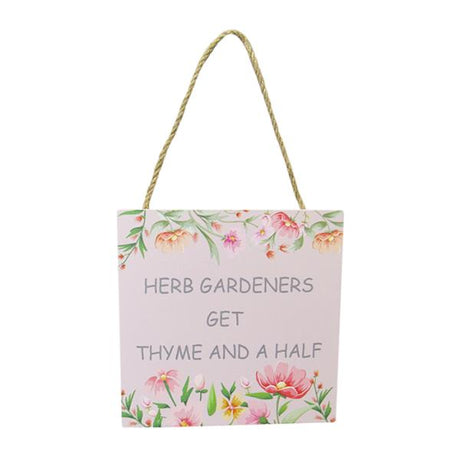 Rustic 12x12 cm MDF wall art featuring "Herb Thyme" for charming garden organization and decoration.