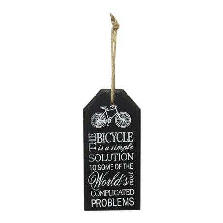 Bicycle Hanger Sign in black MDF, 15 cm x 7 cm, stylishly encourages bike storage in home or garage.