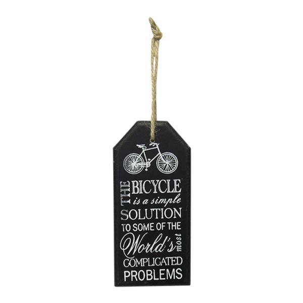 Bicycle Hanger Sign in black MDF, 15 cm x 7 cm, stylishly encourages bike storage in home or garage.