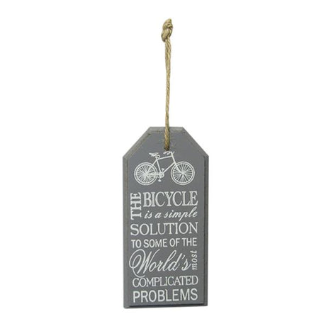 Stylish silver bicycle hanger sign with rope, perfect for showcasing your cycling passion indoors or outdoors.