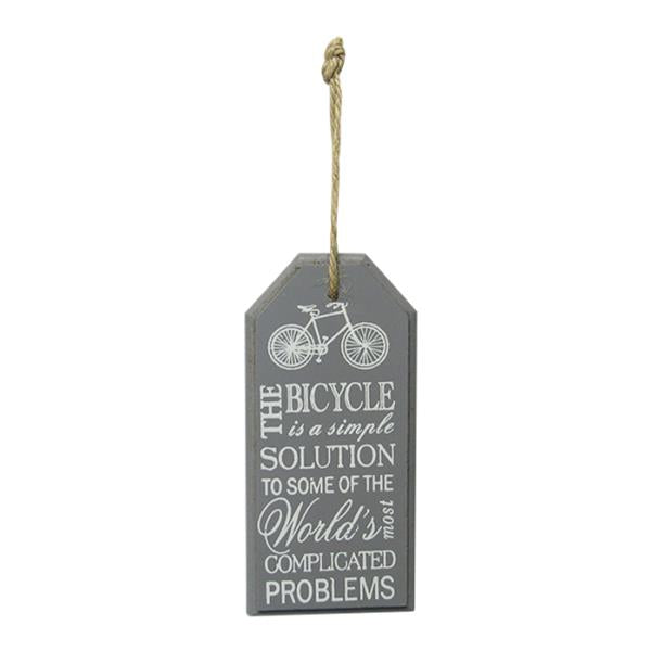 Stylish silver bicycle hanger sign with rope, perfect for showcasing your cycling passion indoors or outdoors.